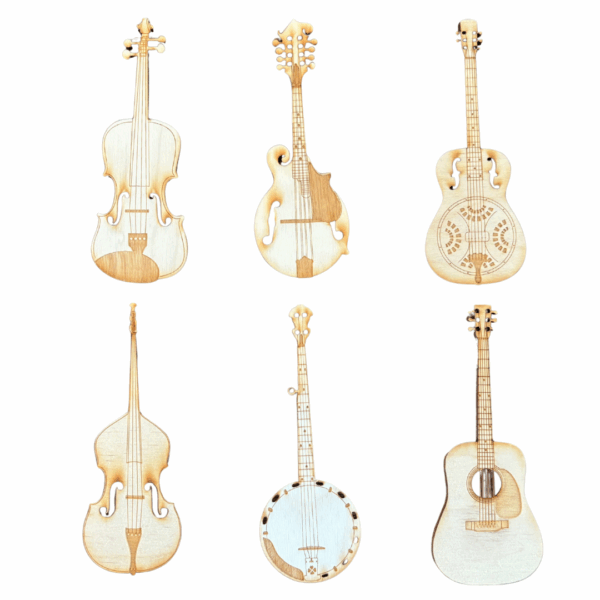 Wooden Instrument Magnets, Set of 6