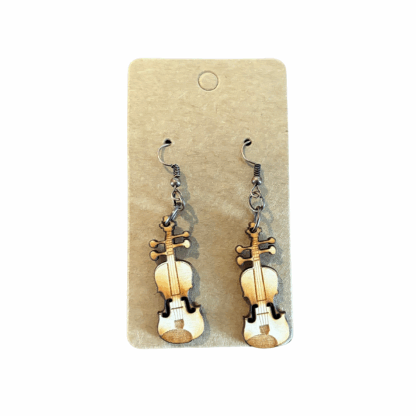 Wooden Fiddle Earrings