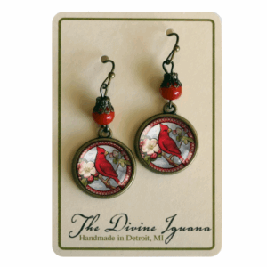 Cardinal Bird Vintage Inspired Glass Cabochon Earrings