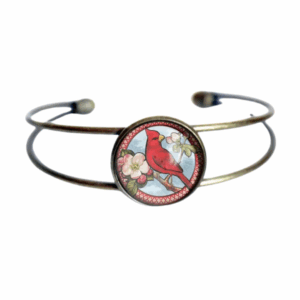 Cardinal Cottage Core Glass Cabochon Cuff Bracelet